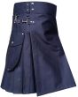 Navy Blue Utility Kilt Cargo Pocket, Navy Blue color for Male