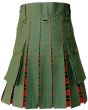 Olive Green With Wallace Tartan Hybrid Kilt, Olive Green color for Male