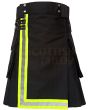Premium Black Firefighter Utility Kilt For Men, Black color for Male