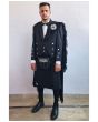 Prince Charlie Kilt Outfit With Solid Black Tartan Kilt, Black color for Male