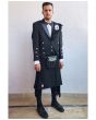 Prince Charlie Kilt Outfit With Solid Black Tartan Kilt, Black color for Male