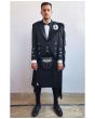 Prince Charlie Kilt Outfit With Solid Black Tartan Kilt, Black color for Male