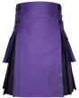 Front view of purple and black hybrid kilt for men