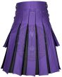 Back view of purple black kilt with pleats