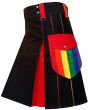 Rainbow Hybrid Kilt With Cargo Pocket, Black color for Male
