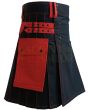 Red & Black Utility Hybrid Kilt, Black color for Male