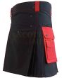 Red & Black Utility Hybrid Kilt, Black color for Male