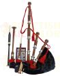Red & Black Velvet Bagpipe Set Brown & Silver Finish With Hard Case, Brown color for Male