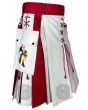 Men's festive kilt with red white panels and lace up design