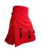 Solid Red Modern Tartan Kilt With Three Leather Tassels, Red color for Male