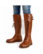Tan Brown Leather Long Boots Durable High Length Style