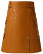 Tan Brown Modern Utility Cargo Kilt front view featuring buttoned waist and contemporary utility style