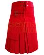 Traditional Solid Red Modern Tartan Utility Kilt, Red color for Male