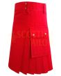 Traditional Solid Red Modern Tartan Utility Kilt, Red color for Male