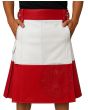 Two Tone Red and White Fashion Utility Kilt front view with stylish buttoned waist and modern two-tone pleated design