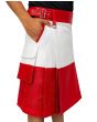 Two Tone Red and White Fashion Utility Kilt right side view highlighting functional cargo pocket and two-tone color accent