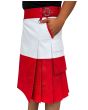 Two Tone Red and White Fashion Utility Kilt left side view with utility pocket and fashionable pleated design