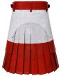Two Tone Red and White Fashion Utility Kilt back view showing full pleated style and clean utility finish