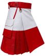 Two Tone Red and White Fashion Utility Kilt with buttoned waist and bold two-tone pleated design