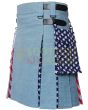USA Flag Kilt Hybrid Kilt, Sky Blue color for Male