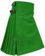 Vibrant Green Wool Kilt right side view showing flowing wool pleats and rich vibrant green texture