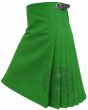Vibrant Green Wool Kilt left side view highlighting neatly pressed pleats and premium wool craftsmanship