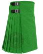 Vibrant Green Wool Kilt showcasing soft wool with carefully arranged pleats and timeless design