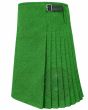 Vibrant Green Wool Kilt highlighting premium green wool with flowing pleats and refined texture