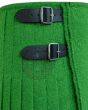 Vibrant Green Wool Kilt close-up buckle view showing detailed button fastening and high-quality wool finish