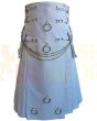 White Long Premium Utility Fashion Kilt, White color for Male