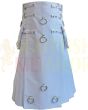 White Long Premium Utility Fashion Kilt, White color for Male