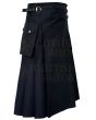 Women Long Black Utility Kilt - Scottish women vlack skirt