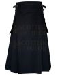 Women Long Black Utility Kilt - Scottish women vlack skirt