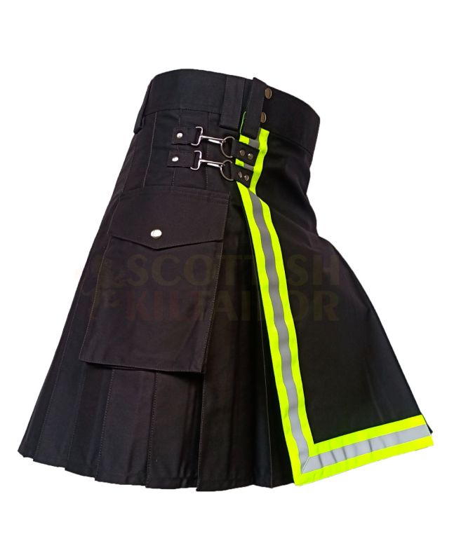 Premium Black Firefighter Utility Kilt For Men, Black color for Male