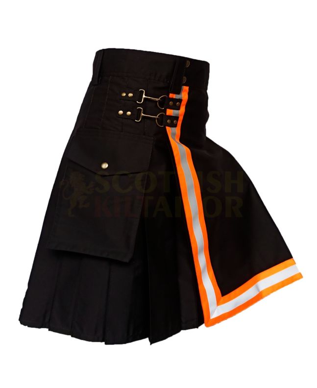 Black High Visibility Firefighter Utility Kilt, Black color for Male