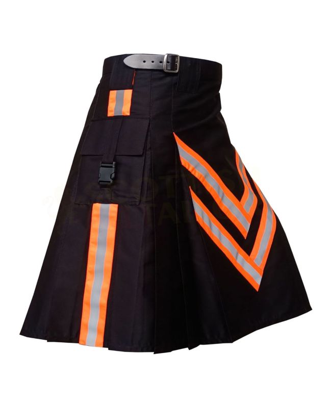 Black Firefighter Kilt For Men, Black color for Male