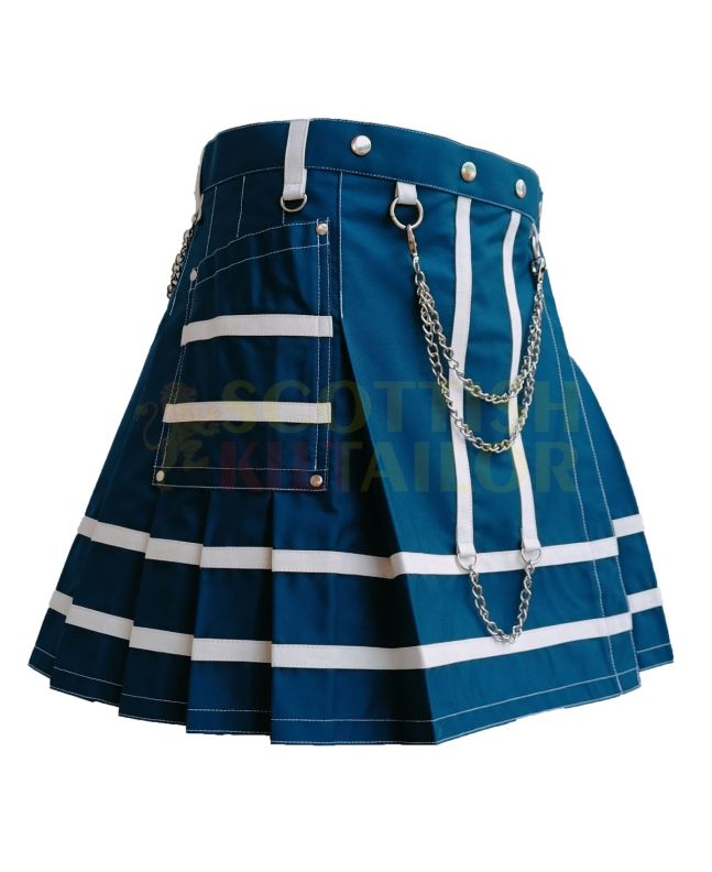 Navy Blue With White Women Utility Fashion Kilt