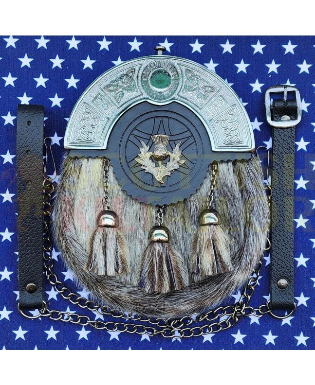 Seal Skin With Antique Finish Kilt Sporran, White color for Male