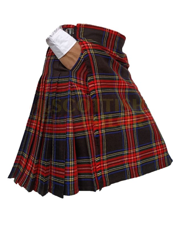 Black Stewart Tartan Kilt With Two Slash Pockets
