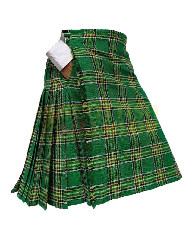 Irish Green Tartan Kilt With Two Slash Pockets