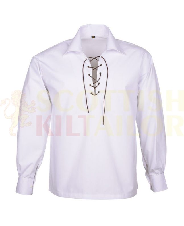 White Jacobite Ghillie Kilt Shirt, White color for Male