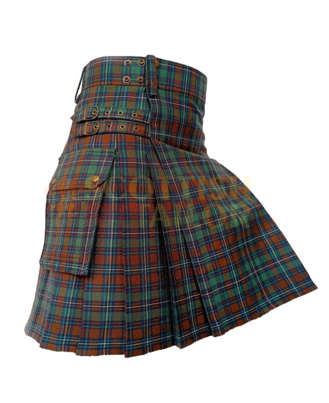Traditional County Kerry Tartan Utility Kilt, Brown color for Male