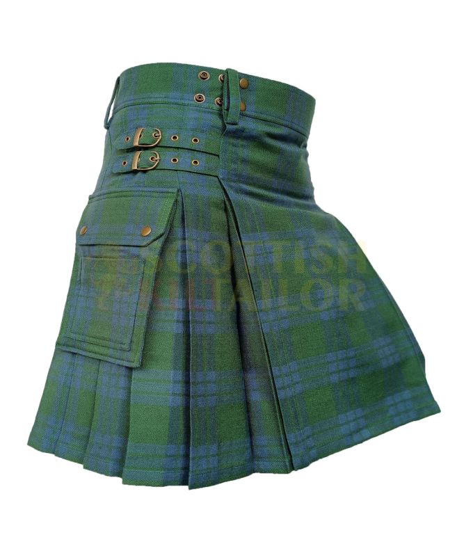 Traditional Montgomery Blue Ancient Tartan Utility Kilt, Green color for Male