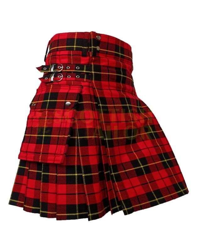 Traditional Wallace Tartan Utility Kilt, Red color for Male