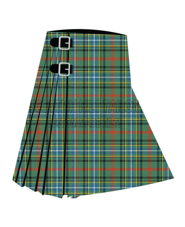 Bisset Ancient Premium Tartan Kilt, Green color for Male