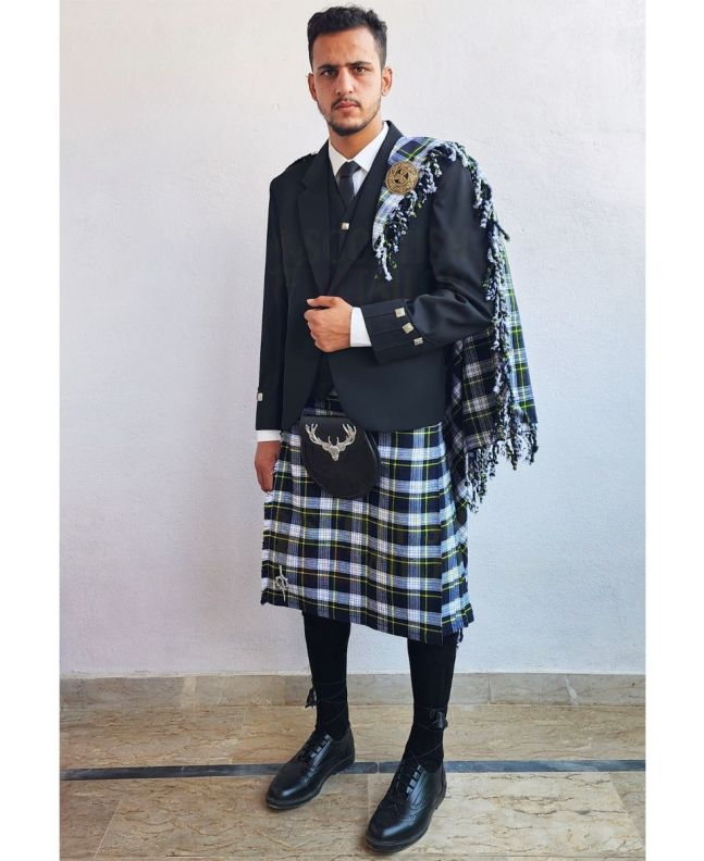 Black Agyll Kilt Outfit With Dress Gordon Tartan Kilt, Black color for Male