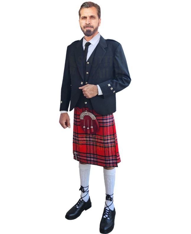 Black Argyll Wedding Tartan Kilt Outfit For Men, Black color for Male