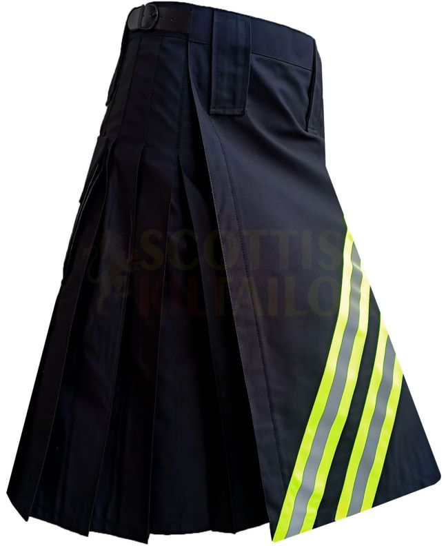 Black High Visibility Firefighter Kilt, Black color for Male