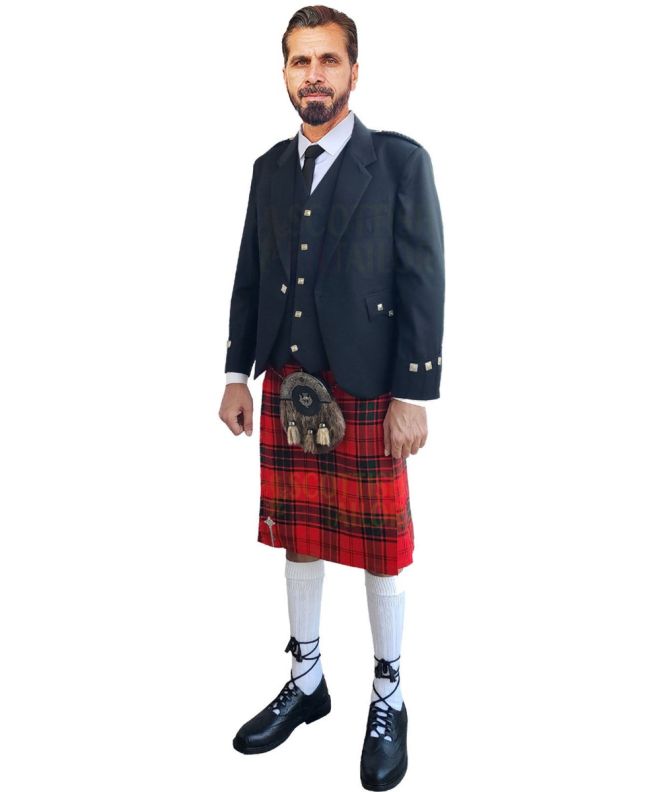 Black Tweed Argyll Wedding Kilt Outfit With Maxwell Modern Tartan Kilt, Black color for Male