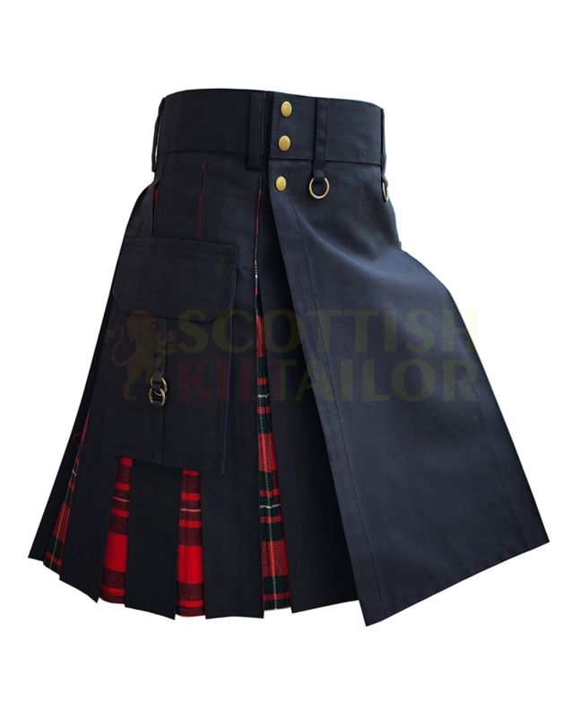 Black With MacGregor Modern Tartan Hybrid Kilt For Men, Black color for Male